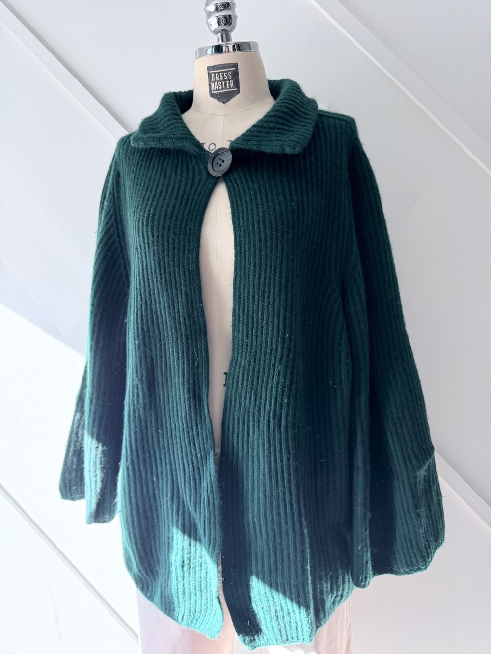 Artigiani Milanese 100% Cashmere Ribbed Cape Cardigan One Size Green